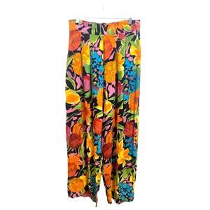 Cache'‎  sz 14 Vintage Wide Leg High Rise Pleated Floral Pants Made in USA Rayon